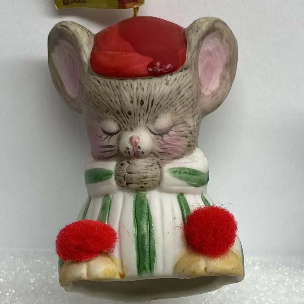 2 Lil Chimers Mice Mouse Bells Ornaments Vintage Shelf Sitters Christmas Decor